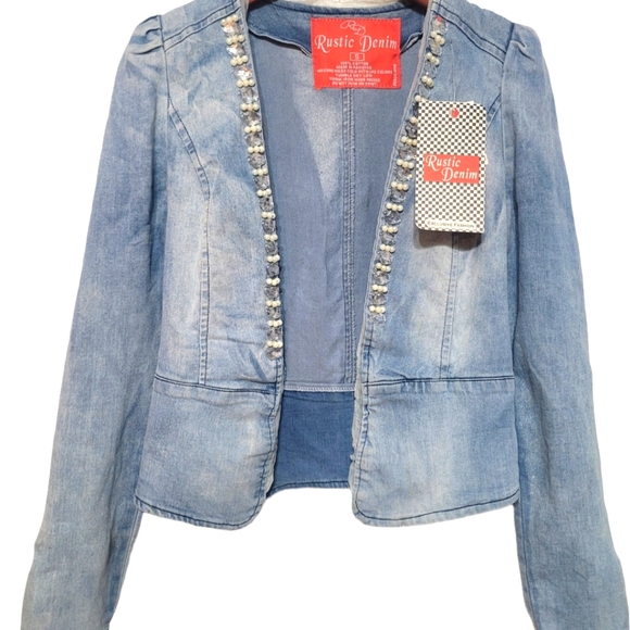 Rustic Denim Ladies Pearl Embroidered Cute Cut Jacket Size SMall NWT - Picture 1 of 7